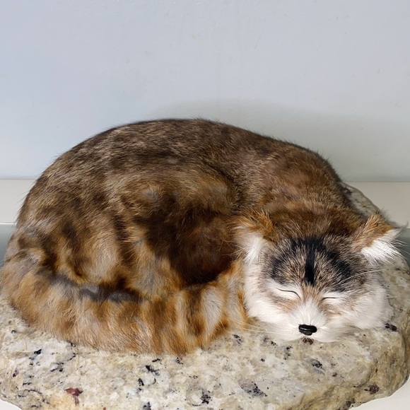 Vintage Beautiful Real Rabbit Fur Soft Realistic Sleeping Cat- - Picture 8 of 10